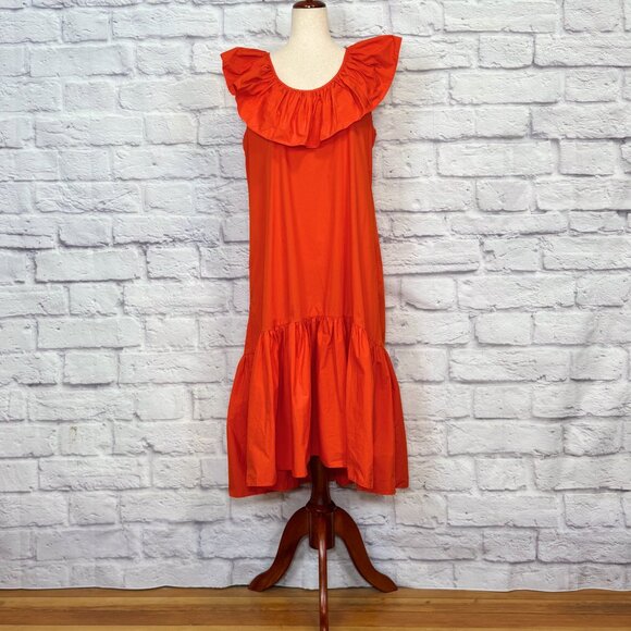Anthropologie Whit Two Deep Orange Ruffle Midi Dress - Picture 1 of 6